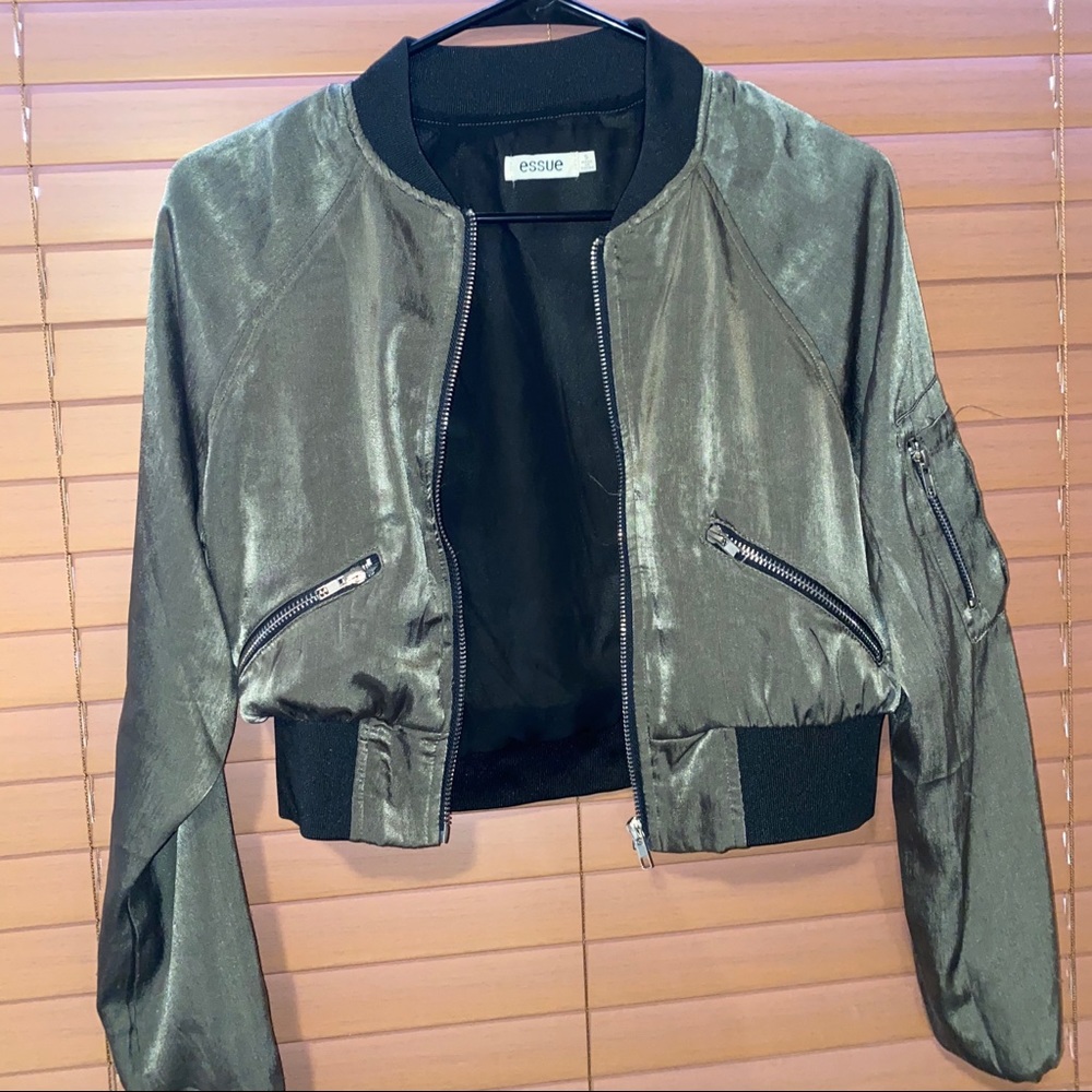 Zip up military green jacket